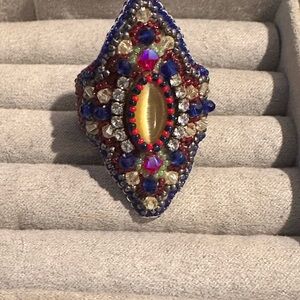 Elegant Multicolor Beaded Statement Ring